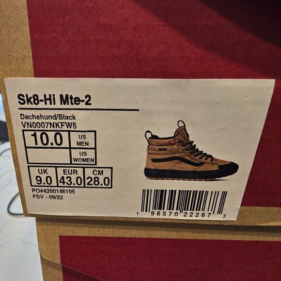 VANS SK8-Hi MTE-2 Dachshund Brown Black Sneaker Boots VN0A5HZZFW6 Mens Sz 10 NEW - Picture 10 of 16